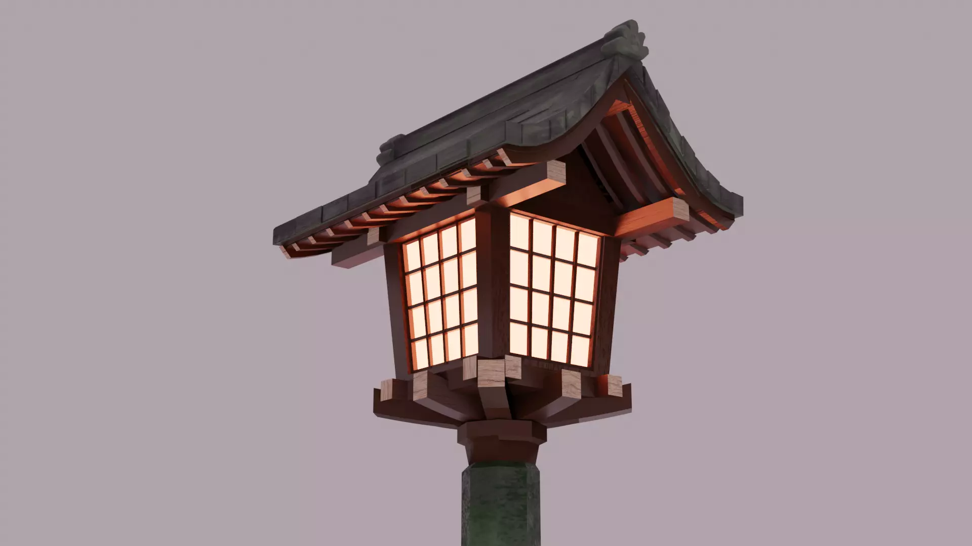 Japanese Wooden Lantern Light Free low-poly 3D model_0