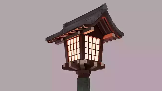 Japanese Wooden Lantern Light  Free low-poly 3D model