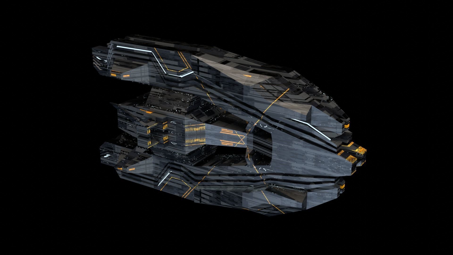 Spaceship fleet 3D asset pack Low-poly 3D model_4