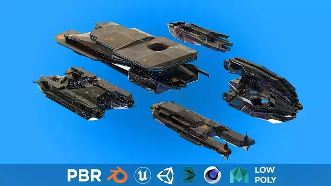 Spaceship fleet 3D asset pack