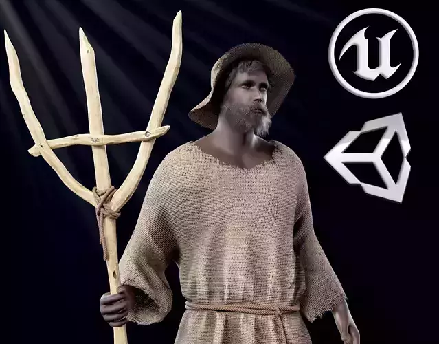 Peasant man Low-poly 3D model