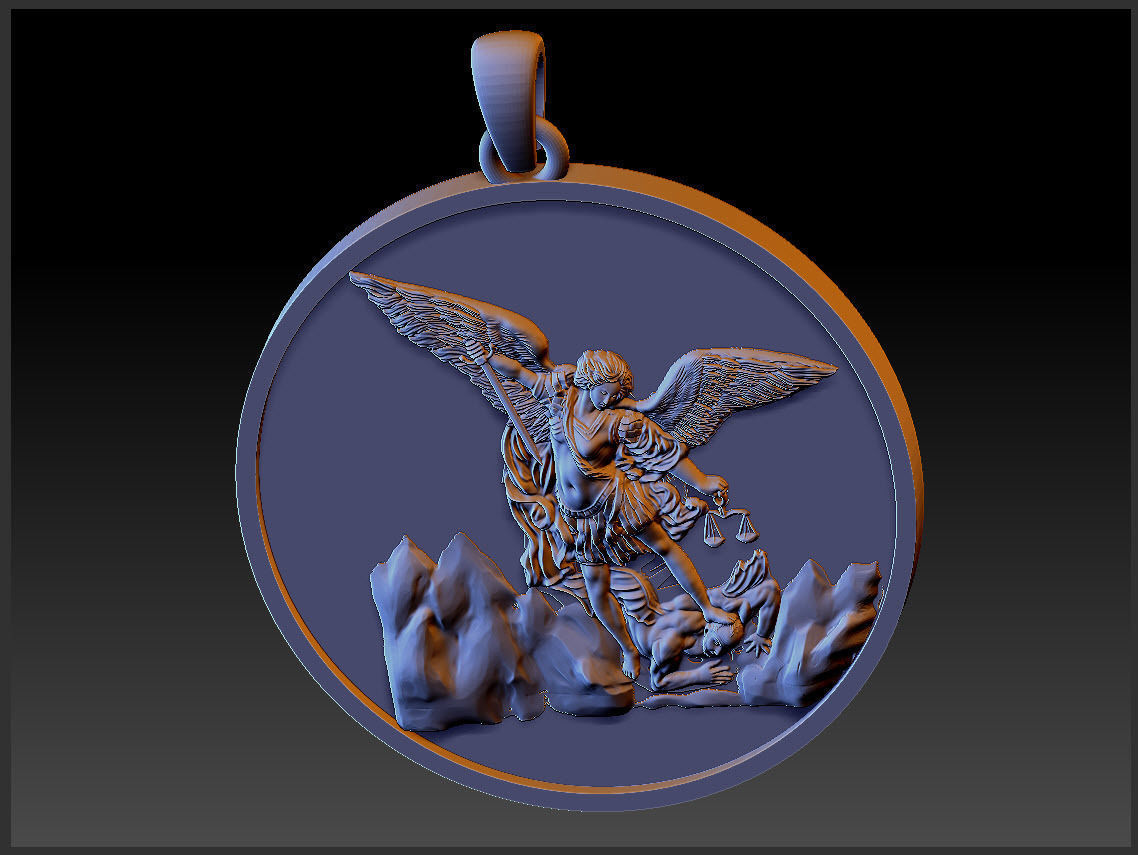 Archangel saint Michael Bas-Relief pendant 3D print model_4