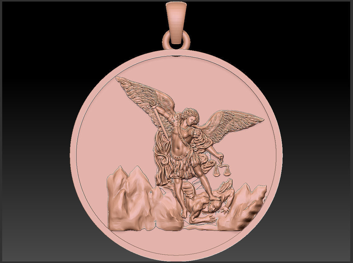 Archangel saint Michael Bas-Relief pendant 3D print model_3