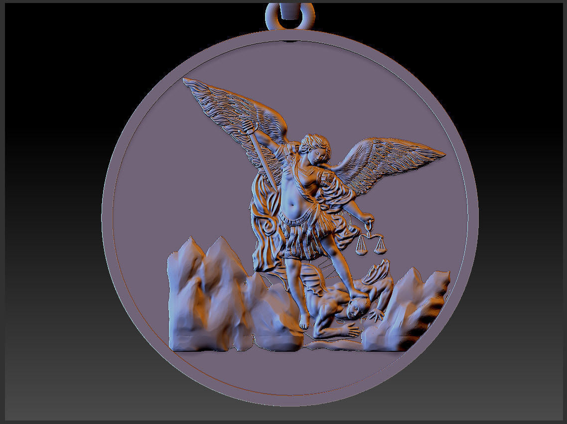 Archangel saint Michael Bas-Relief pendant 3D print model_1