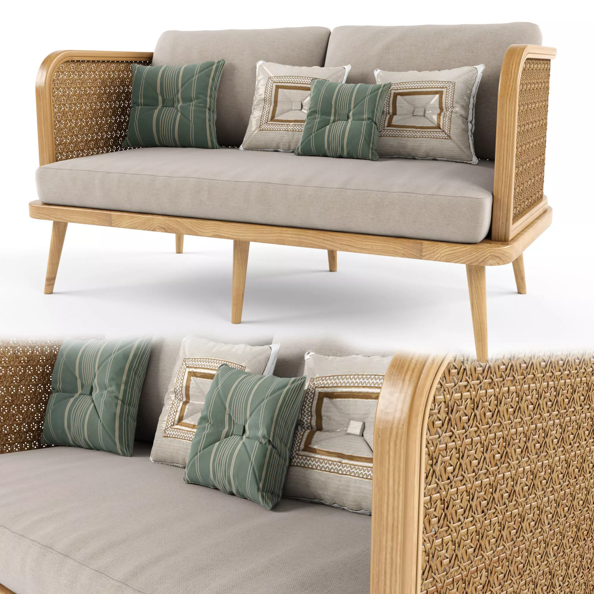 2-seat modular sofa outdoor rattan wood 3D model