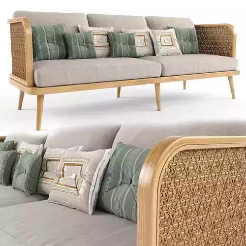 3-seat modular sofa outdoor rattan wood 3D model