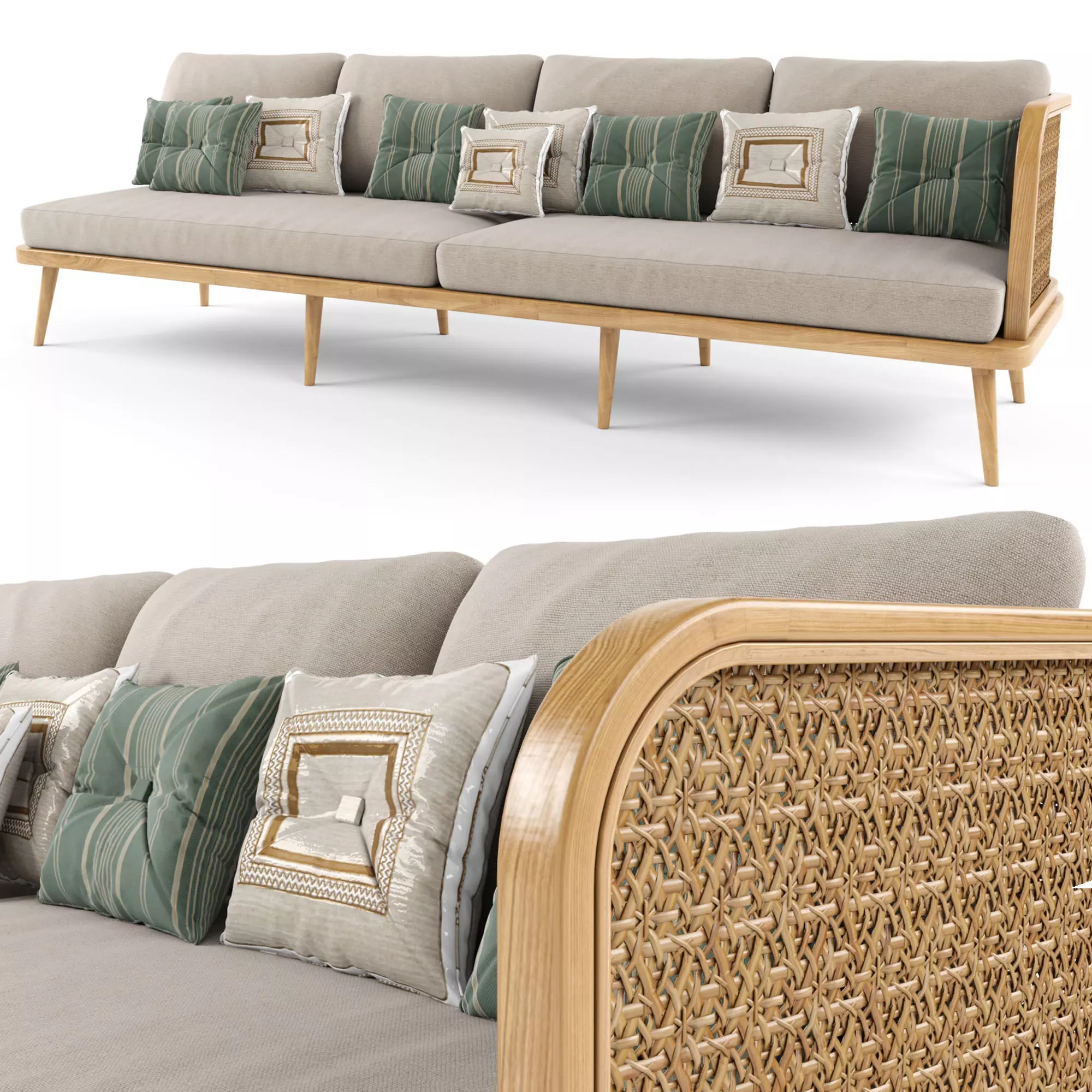 4-seat modular sofa outdoor rattan wood 3D model