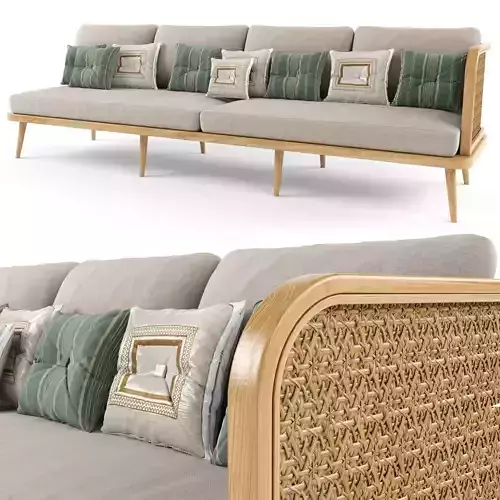4-seat modular sofa outdoor rattan wood 3D model