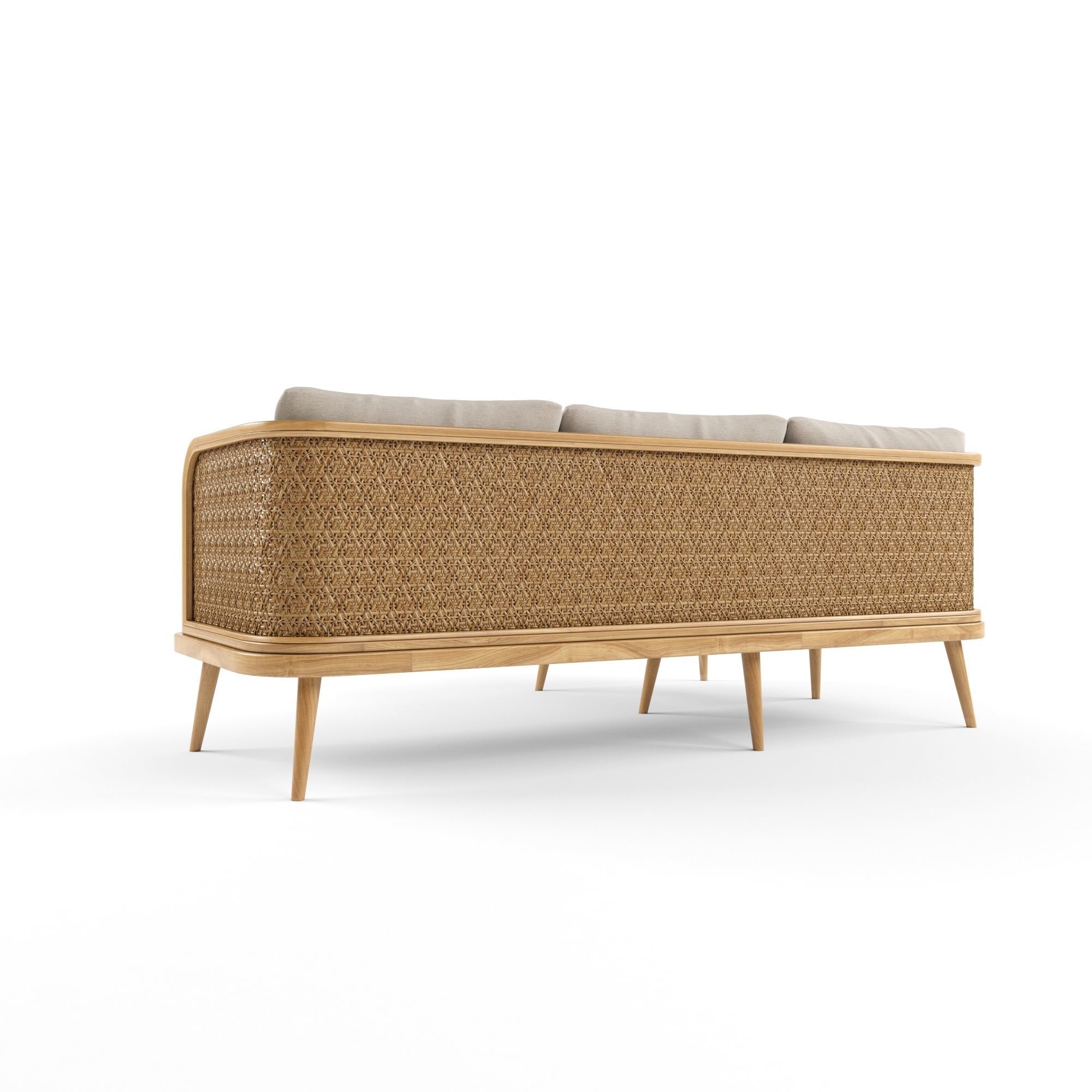 3-seat modular sofa outdoor rattan wood With Chair Lounge 3D model_6