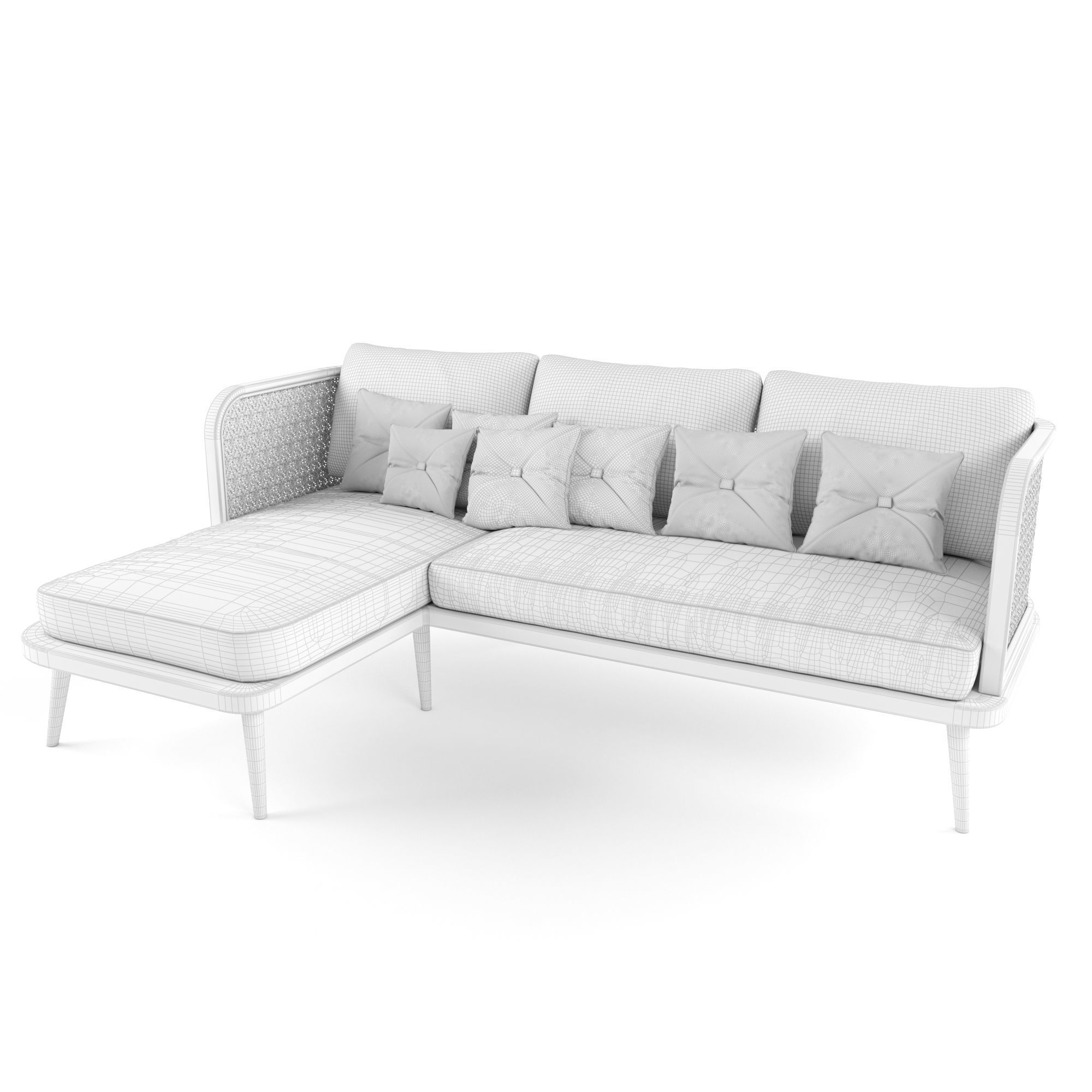 3-seat modular sofa outdoor rattan wood With Chair Lounge 3D model_7