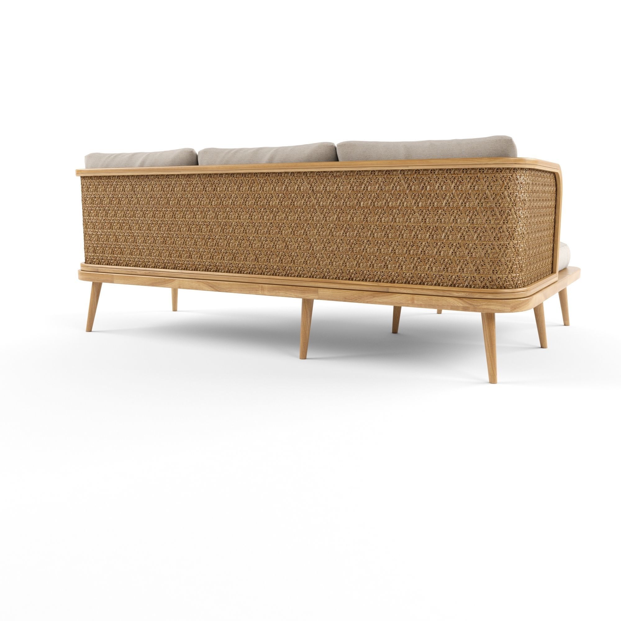 3-seat modular sofa outdoor rattan wood With Chair Lounge 3D model_4