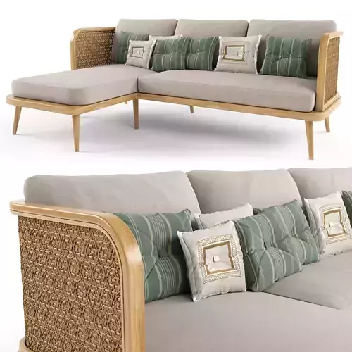 3-seat modular sofa outdoor rattan wood With Chair Lounge 3D model