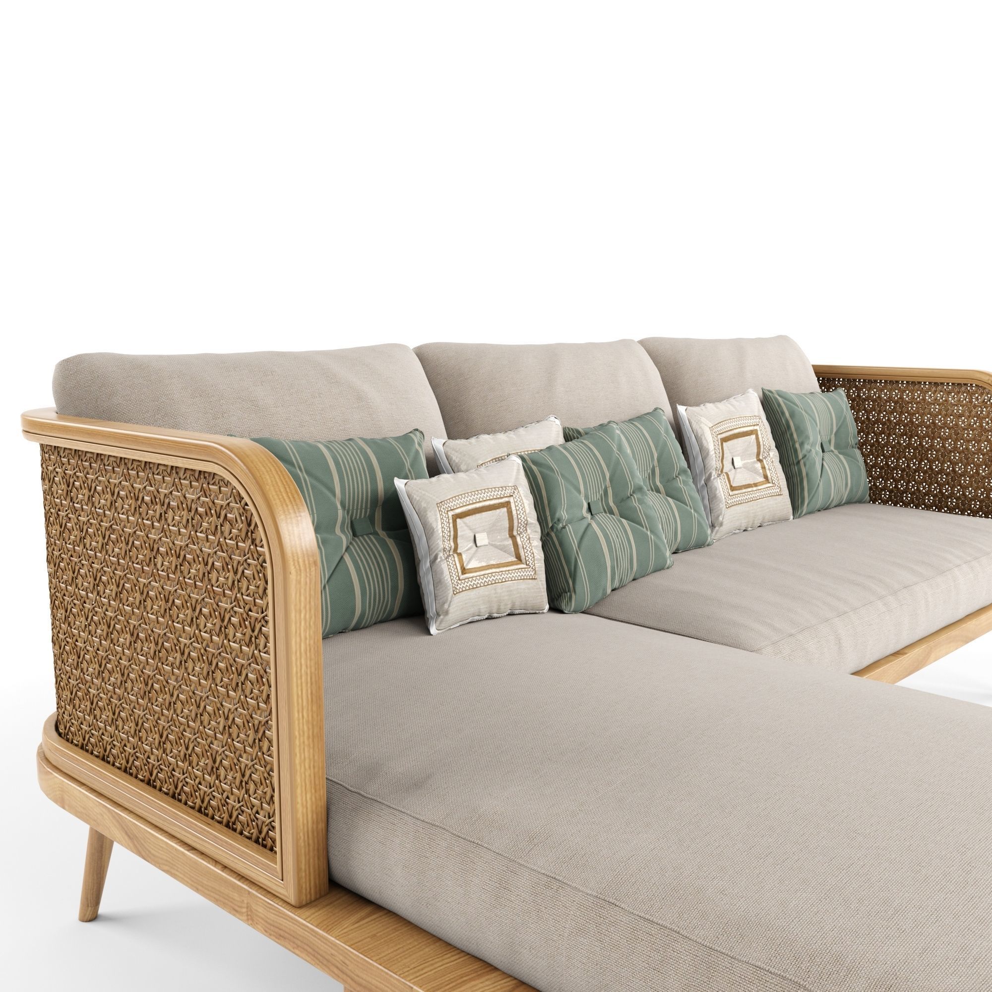 3-seat modular sofa outdoor rattan wood With Chair Lounge 3D model_2