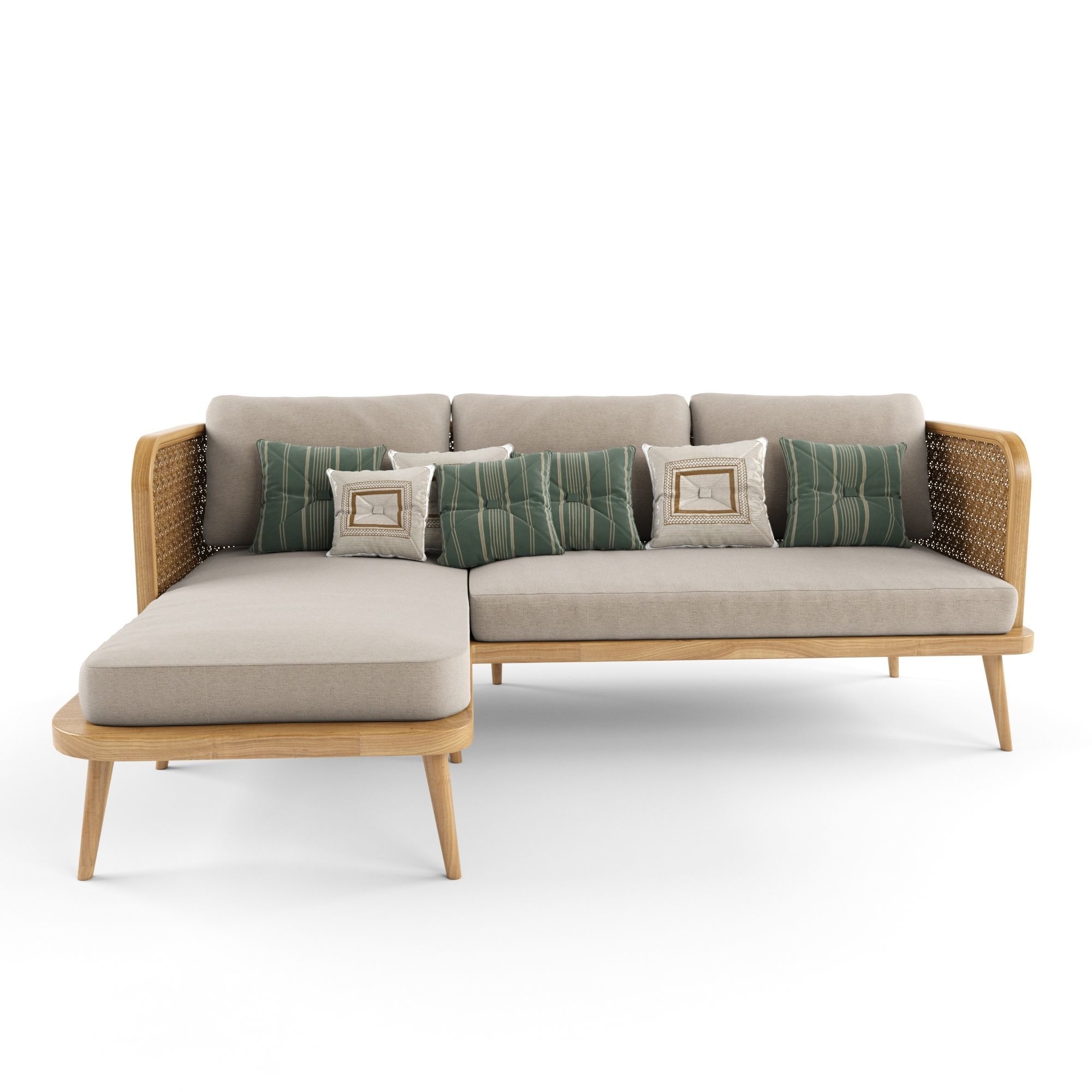 3-seat modular sofa outdoor rattan wood With Chair Lounge 3D model_3