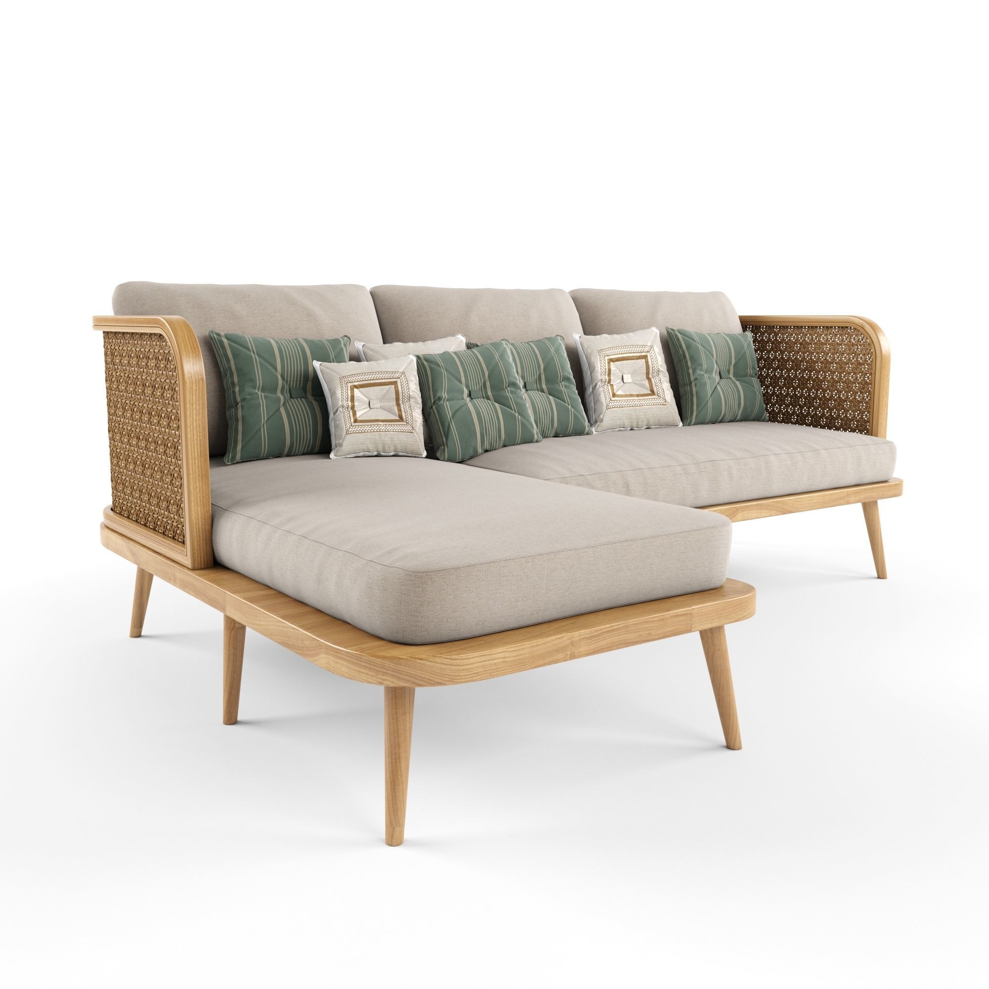3-seat modular sofa outdoor rattan wood With Chair Lounge 3D model_5