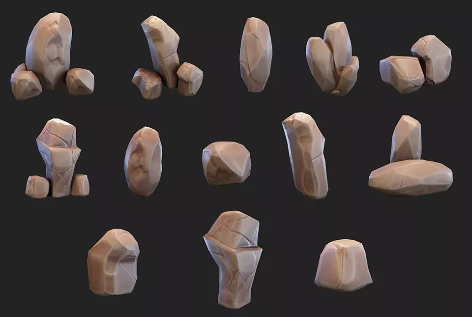 Stylized rocks Low-poly 3D model_0