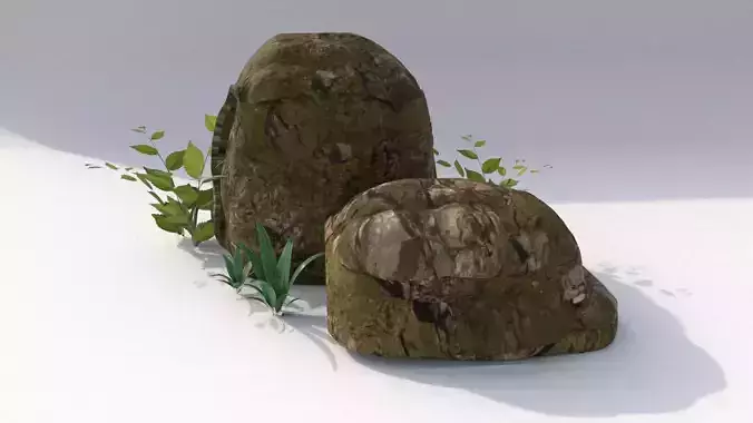 Moss rocks with bushes