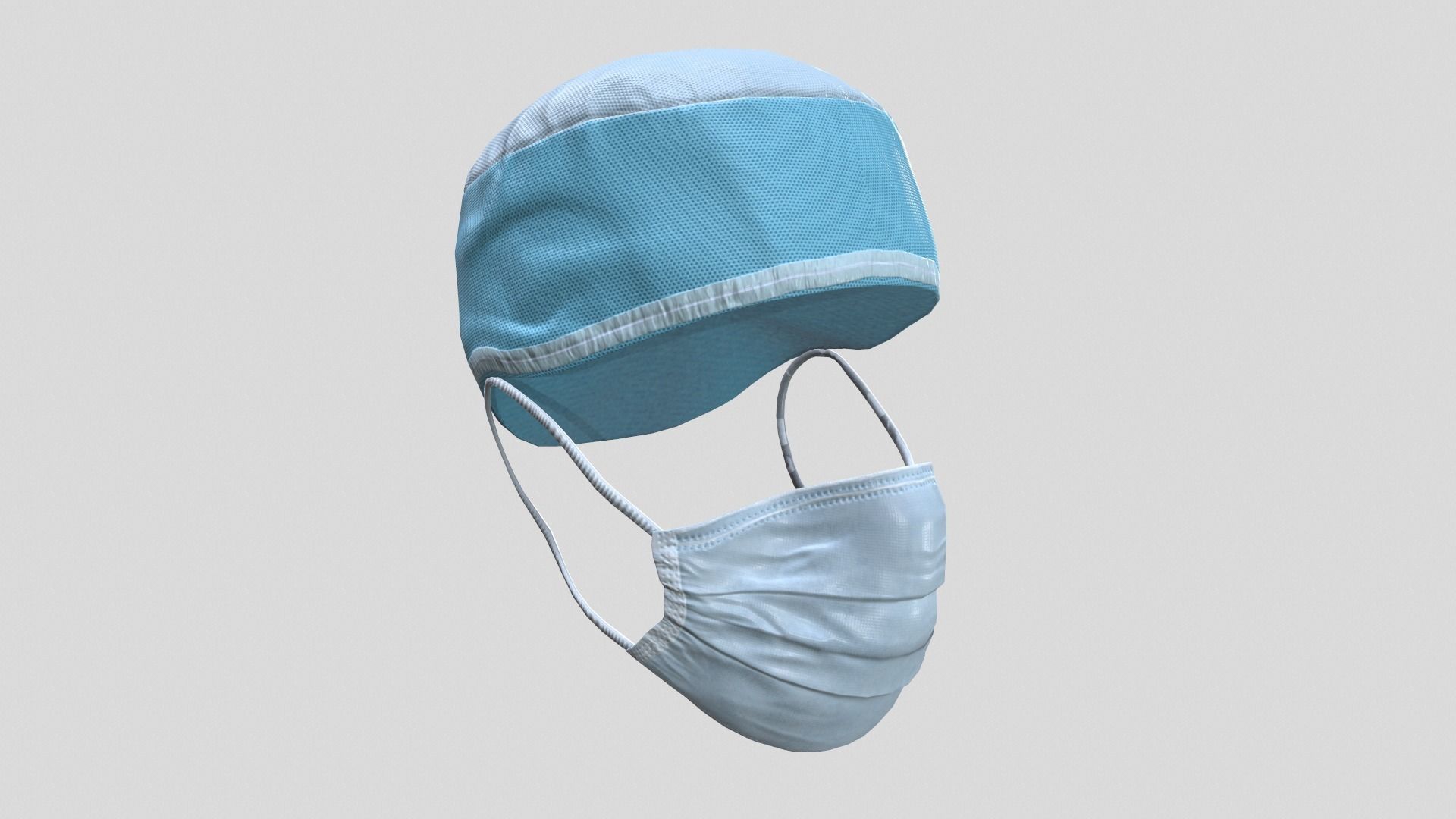 Medical mask and cap Medic Doctor 3D model_2