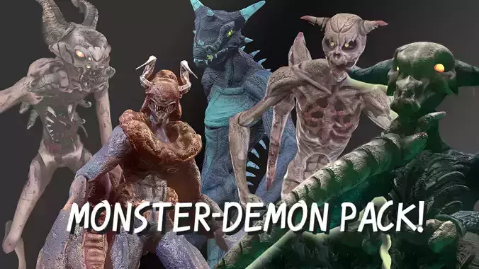 Monster Demon Pack Low Poly models 3D Model Collection