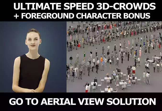 3d people crowds And a foreground sitting woman elegant Beauty 3D Model Collection