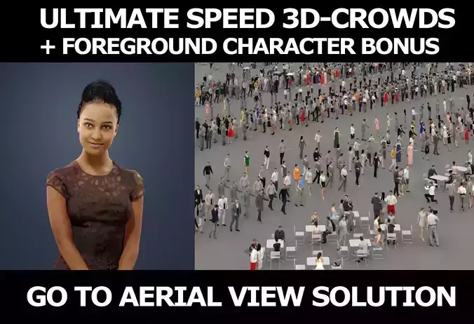 3d crowds And a foreground woman elegant May sitting 3D Model Collection