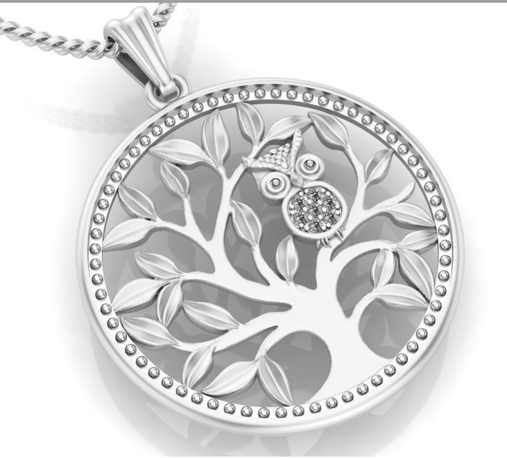 pendant Tree of life with owl 3D print model_4