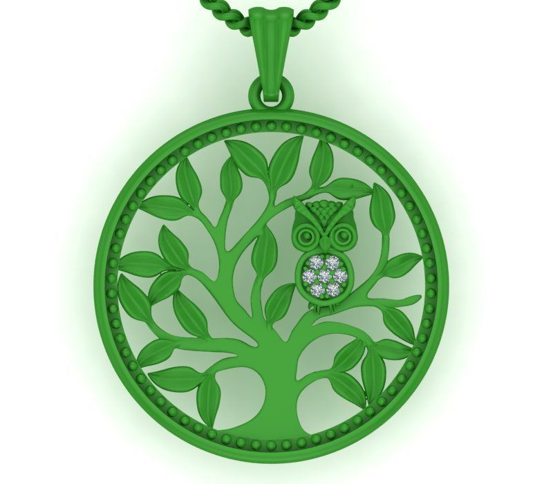 pendant Tree of life with owl 3D print model_1