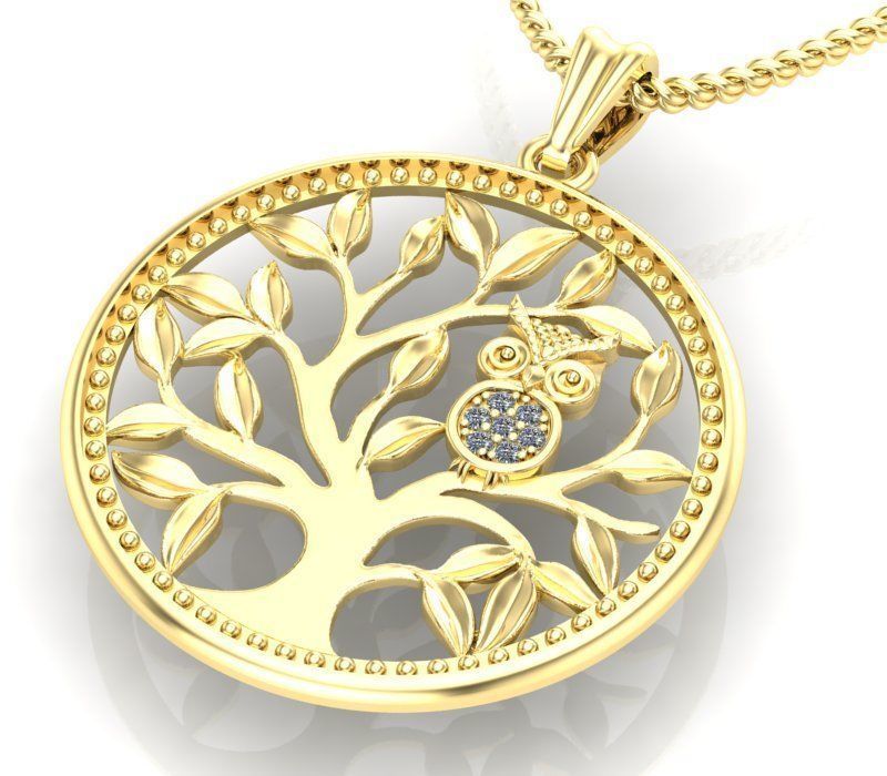 pendant Tree of life with owl 3D print model_3