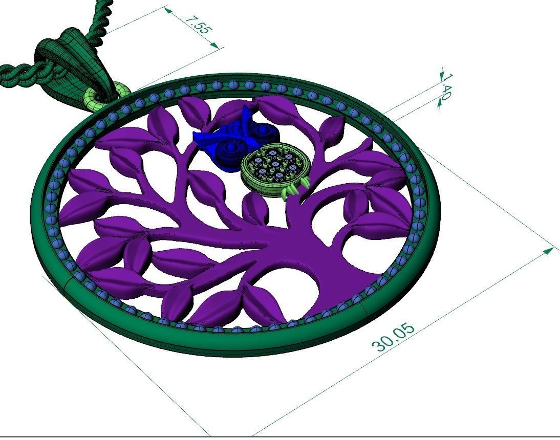 pendant Tree of life with owl 3D print model_5