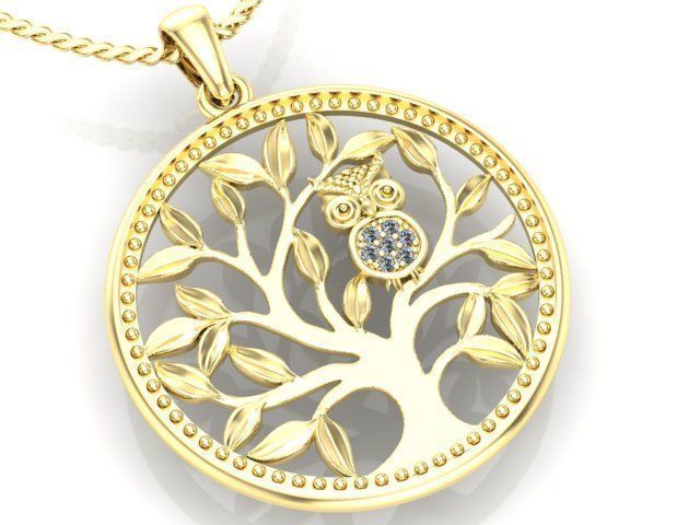 pendant Tree of life with owl 3D print model_7