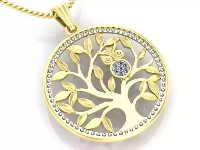 pendant Tree of life with owl 3D print model