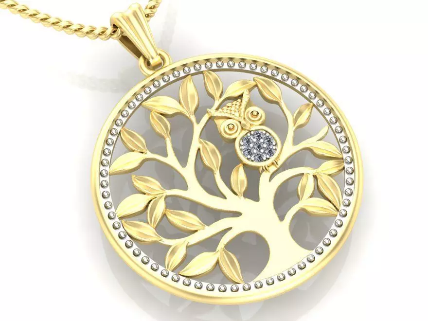pendant Tree of life with owl 3D print model_0