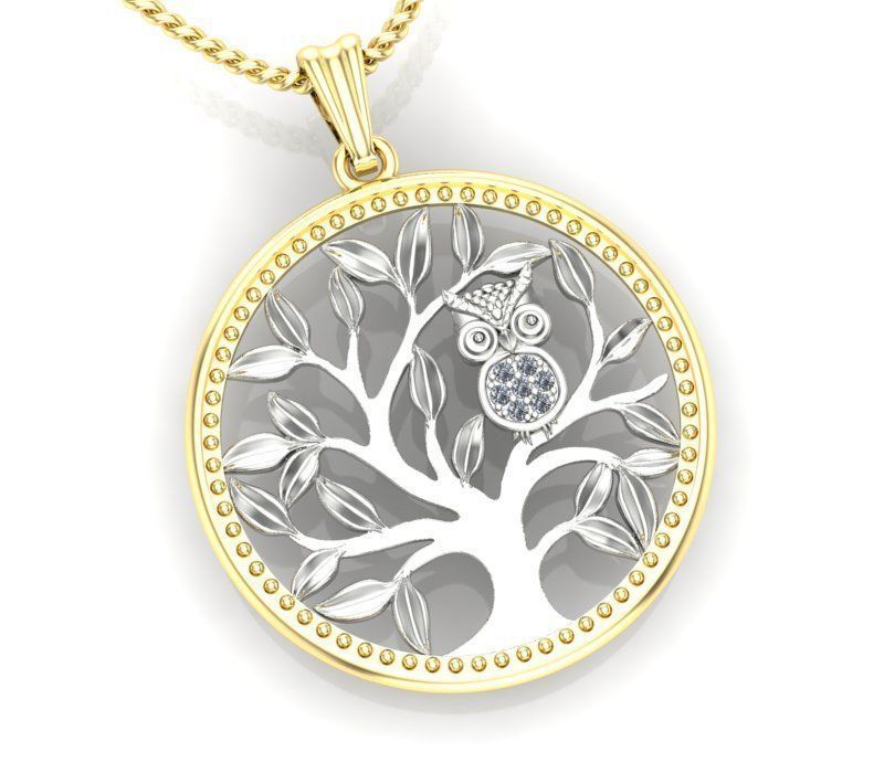pendant Tree of life with owl 3D print model_2