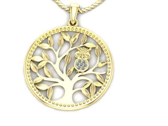 pendant Tree of life with owl 3D print model_6
