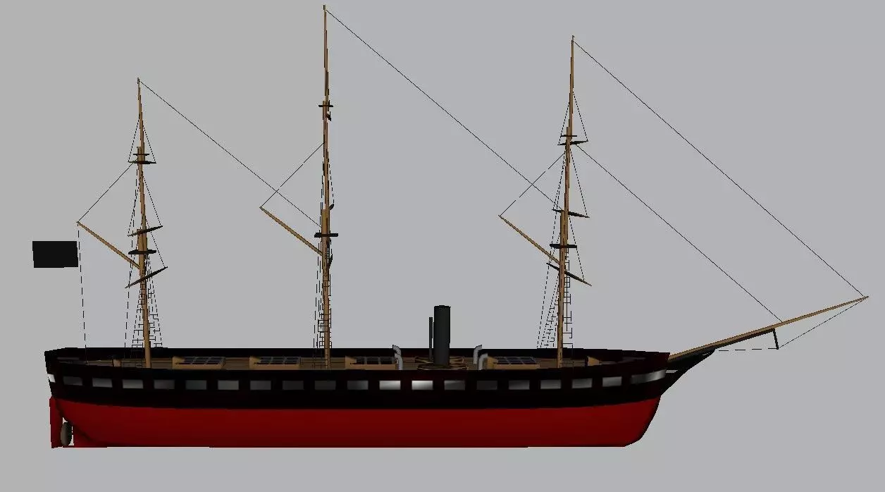 Frigate Ship Low-poly 3D model_0