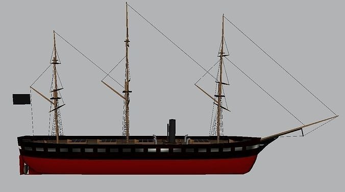 Frigate Ship Low-poly 3D model