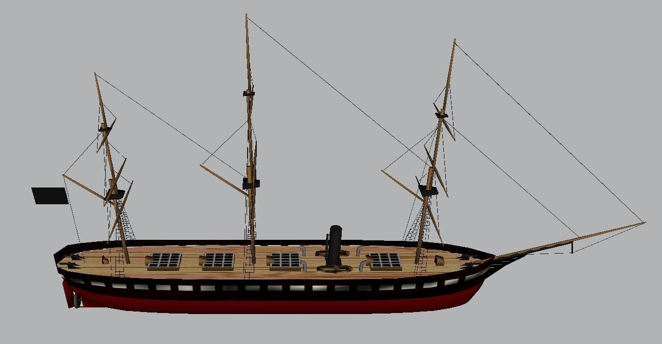 Frigate Ship Low-poly 3D model_9