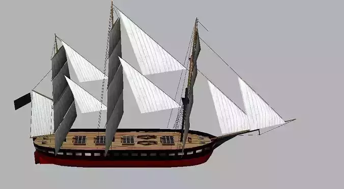 SailBoat wooden ship flying in air Low-poly 3D model