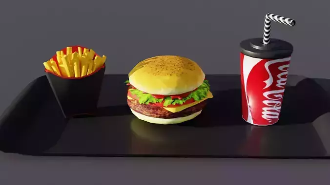 Burger Fries and drink