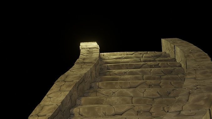 Stairs two stone Low-poly 3D model