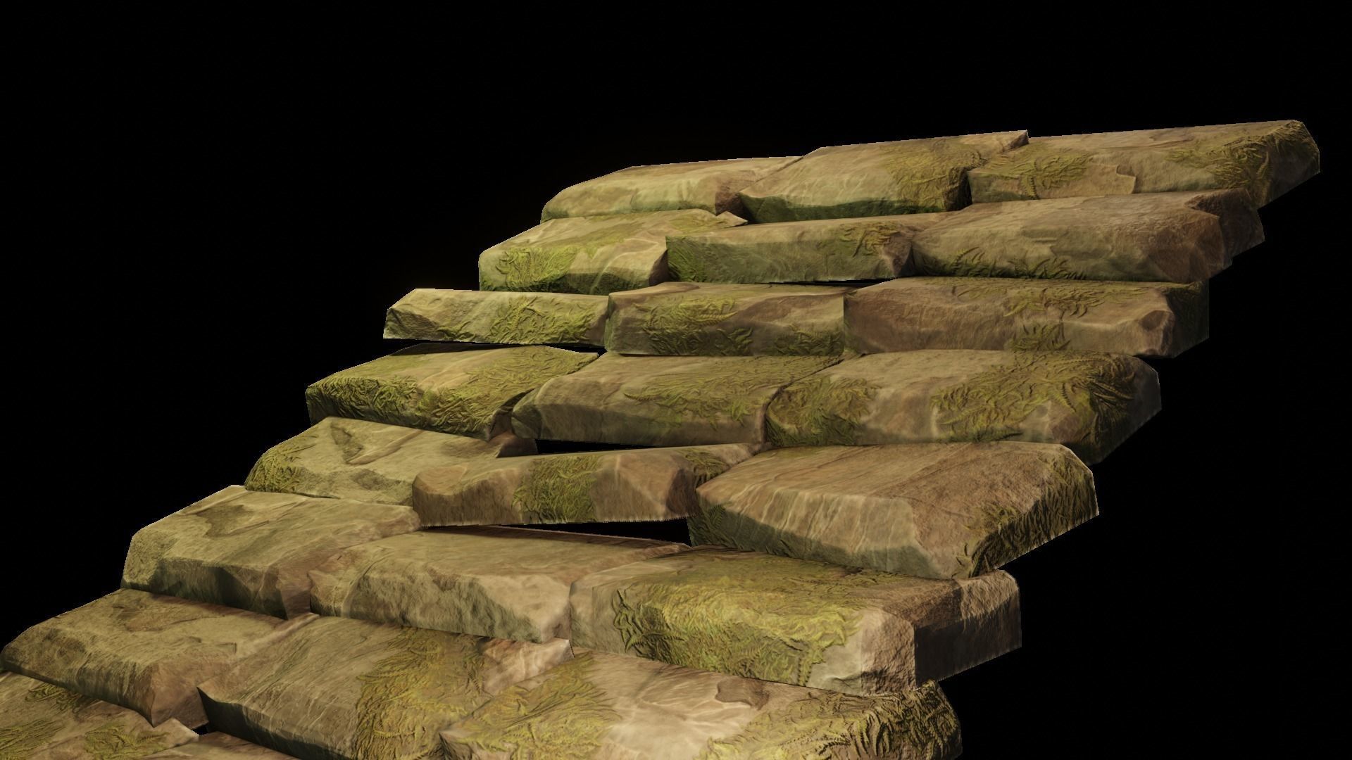 Stairs brick walkway on night Low-poly 3D model_1