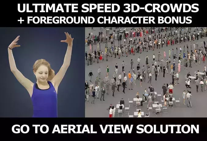 3d people crowds And a foreground teenager Essence 3D Model Collection