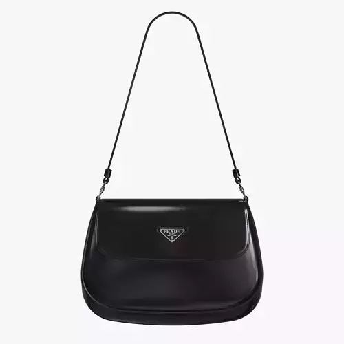 Prada Cleo brushed leather shoulder bag with flap Black