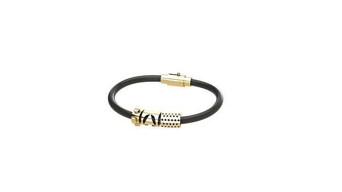 Bracelet leather with gold clasp 3D print model