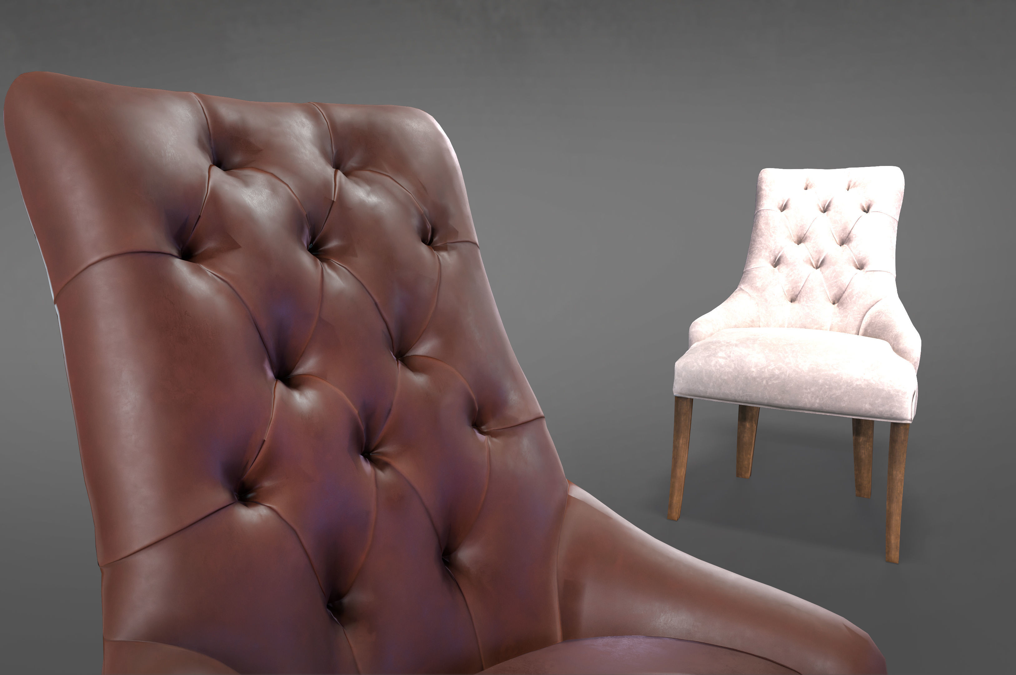 silla de comedor capitoneada Low-poly 3D model_2