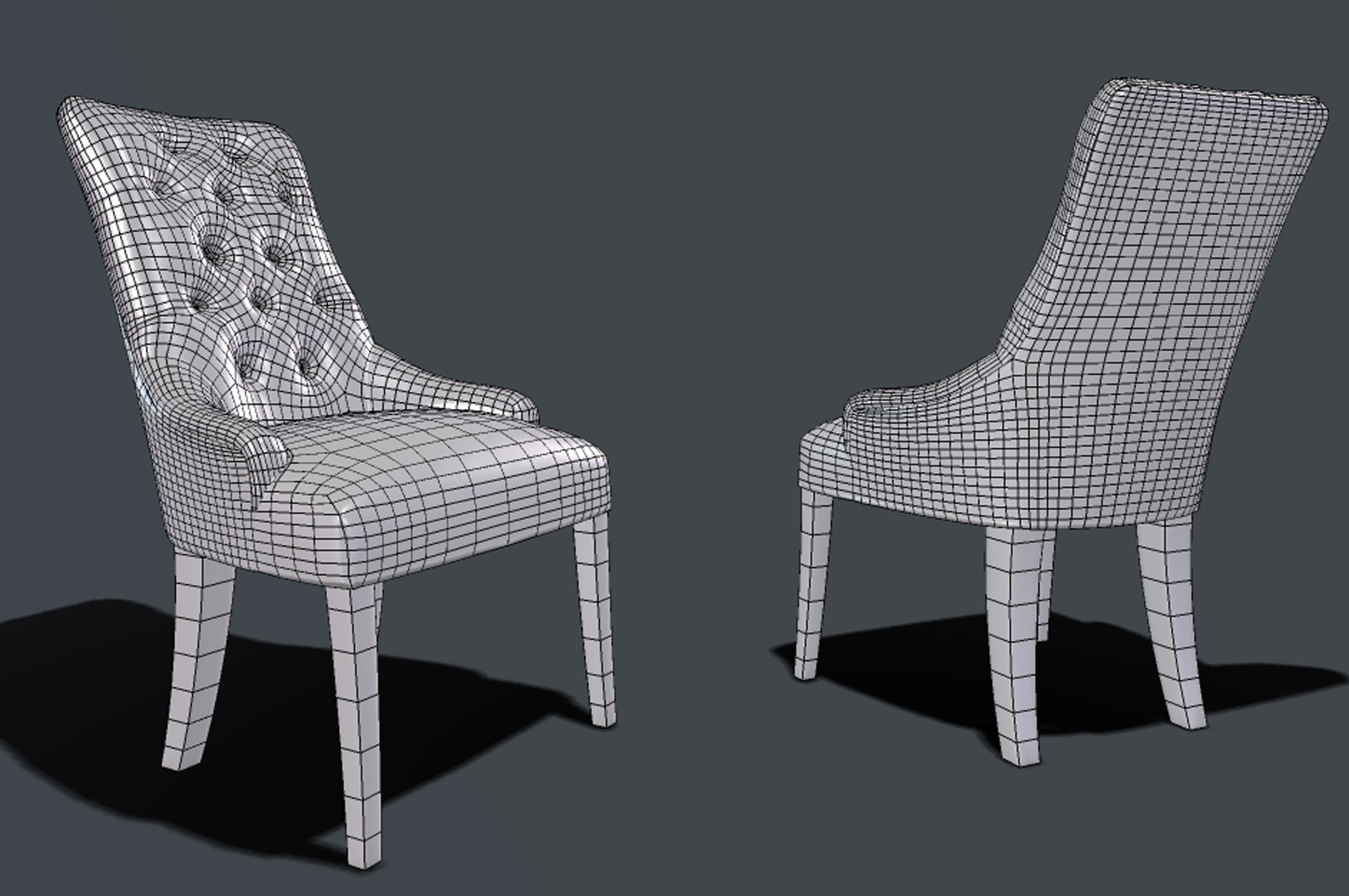 silla de comedor capitoneada Low-poly 3D model_6