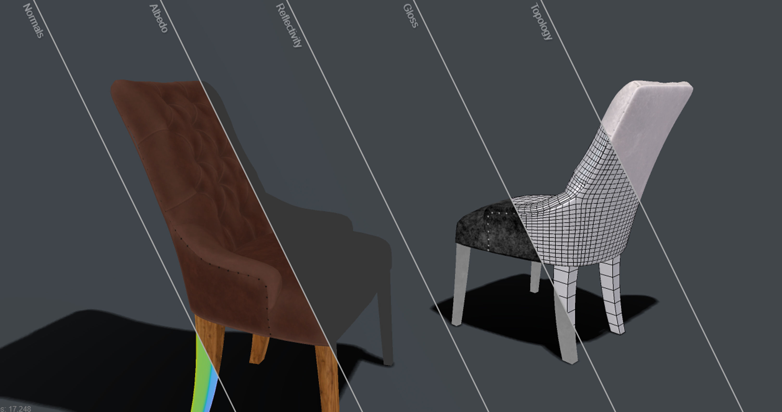 silla de comedor capitoneada Low-poly 3D model_4