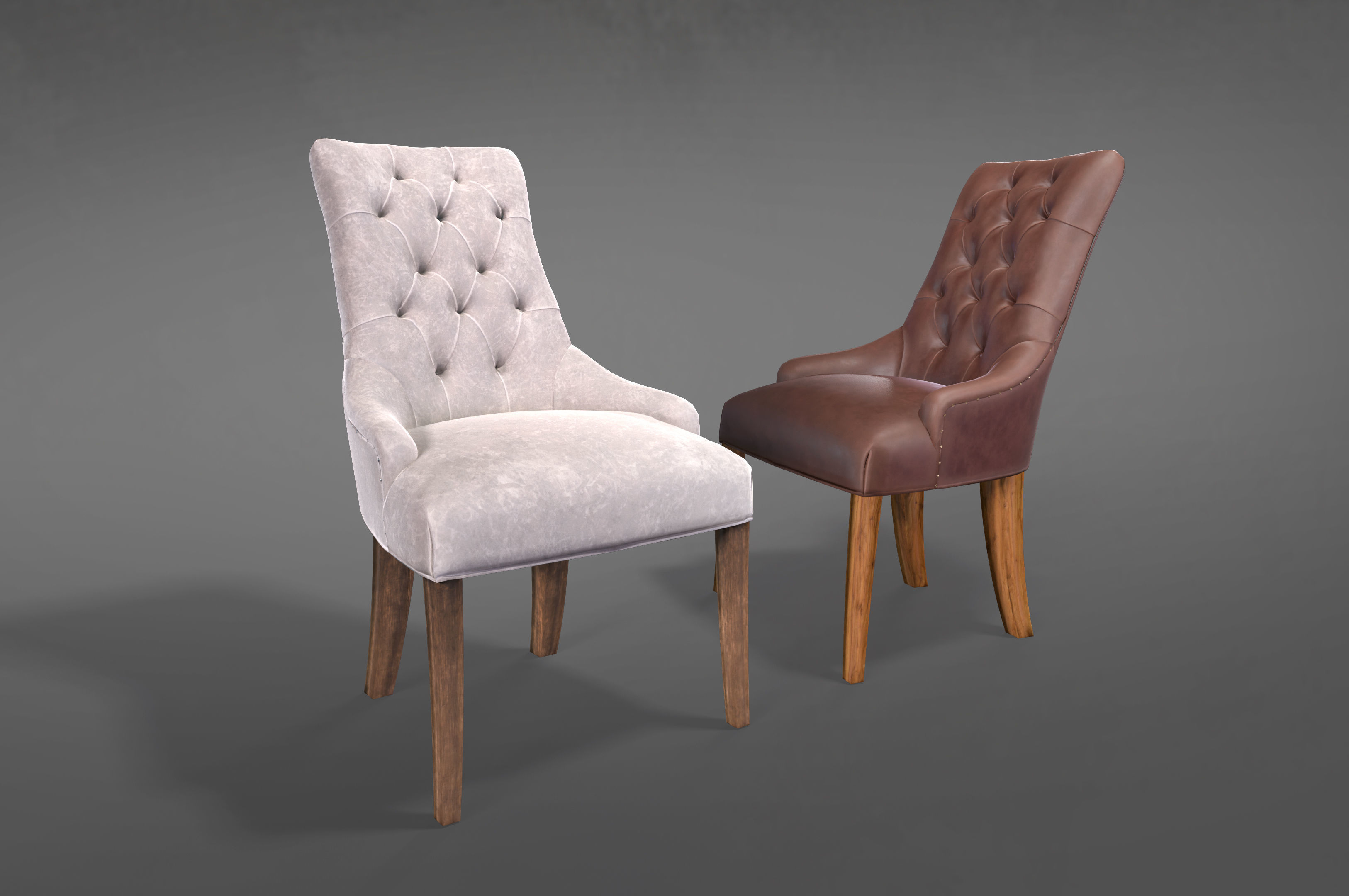 silla de comedor capitoneada Low-poly 3D model_3