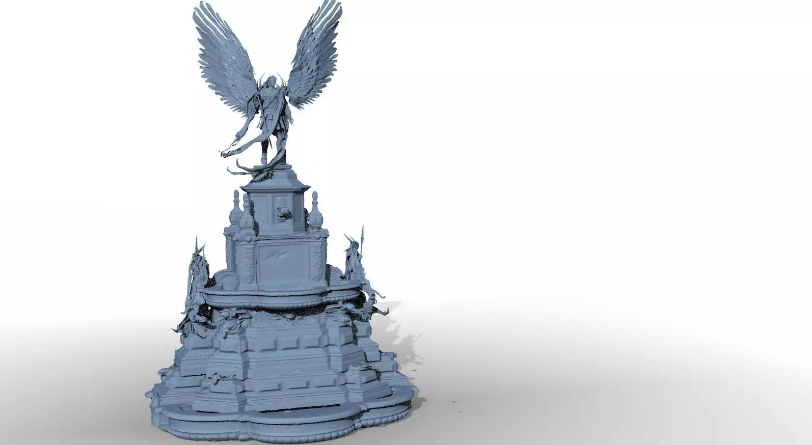 Baroque fountain angel statue 3D model_0