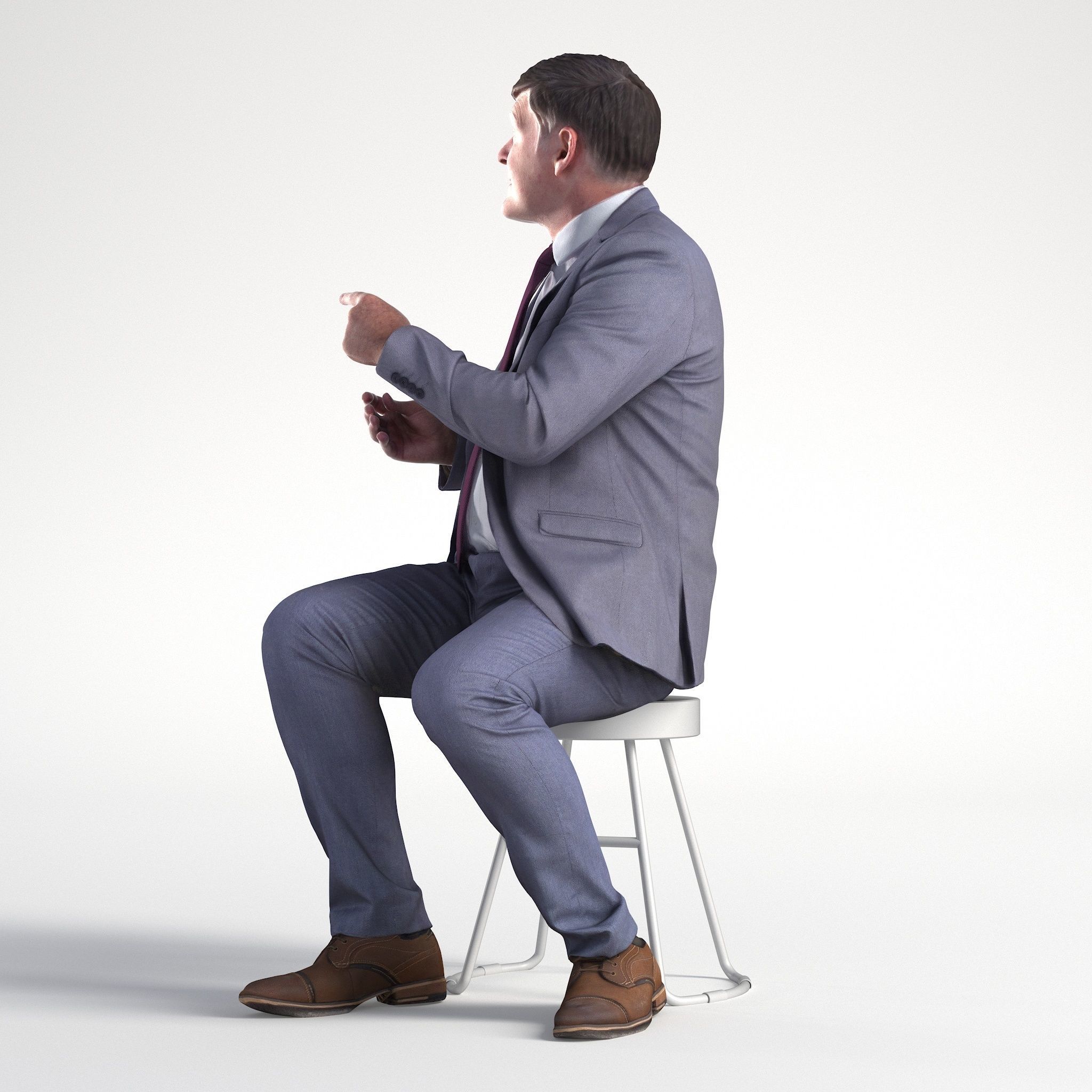 Man Business Suit Sitting Restaurant Low poly Mark 1841 3D model_6